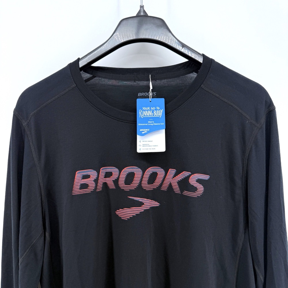 NEW Brooks Distance LS 3.0 Mens XL Running Shirt Black Thumb-Holes Performance - Picture 12 of 13